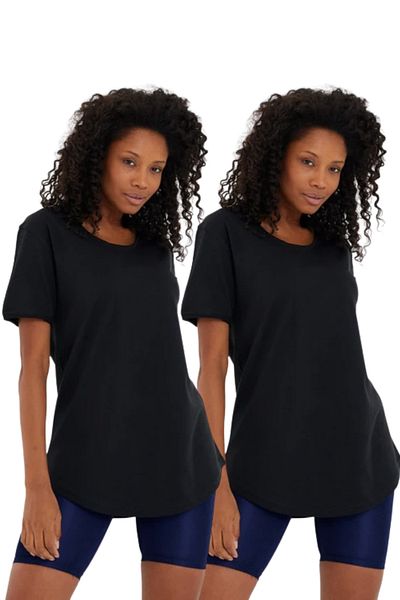 COOL TARZ Black 2 Pack Regular/Normal Cut Dirty Collar Short Sleeve Women's T-Shirt