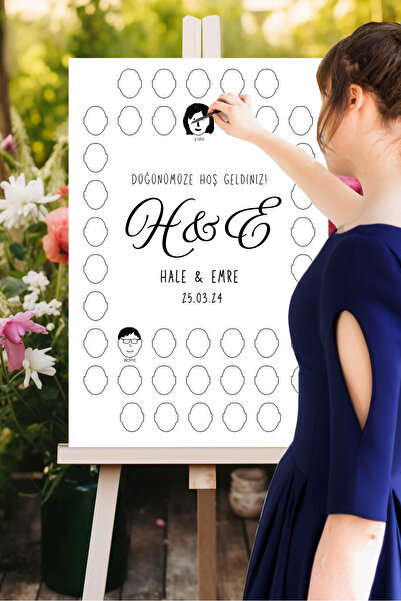 Postermanya Kişiye Özel İnteraktif Düğün Söz Nişan Anı Panosu, Kendin Çiz Kar...