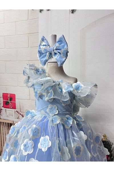 Nissa Blue Open Shoulder Girl's Dress Evening Dress