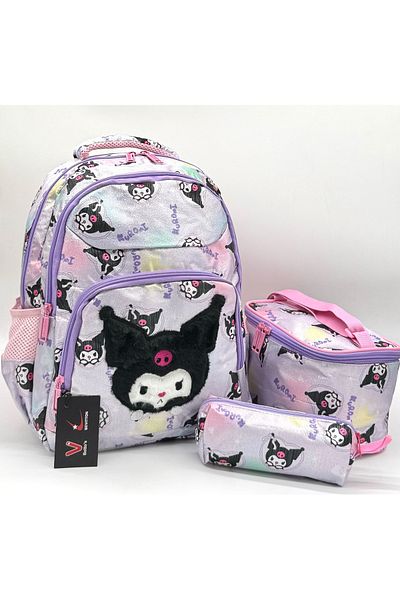 Bevitton Geantă de școală primară pentru fete liliac Set de 3 geanți de școală primară cu model de caractere