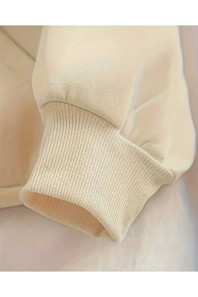 caddekombin Φούτερ με κουκούλα Breathe Flower με στάμπα, βαμβακερό μπεζ με τσέπες