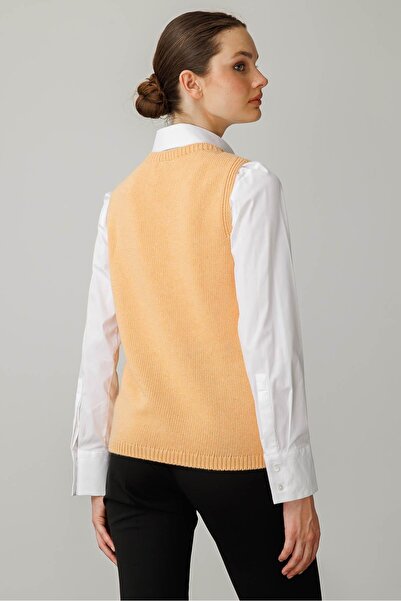 Desen Triko Women's Crew Neck Pocket Top Embroidered Sweater Salmon