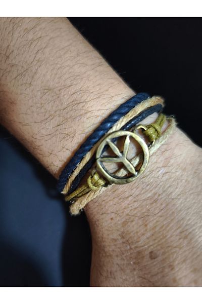 enyatakı Peace Sign Model Original Leather Rope Bracelet