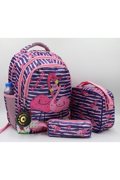 Harmela Girl's Primary School Bag 3-Piece Set Character Patterned First School Bag