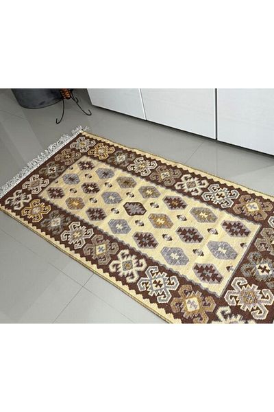 oem home Rustic Rug with Two Sides, Brown-Beige, Dimensions 80x150cm, VR237