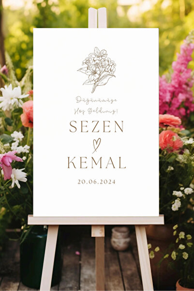 Postermanya Buket Desenli Kişiye Özel Düğün Söz Nişan Karşılama Panosu, İsiml...