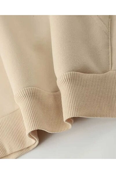 caddekombin Φούτερ με κουκούλα με στάμπα λουλουδιών, με τσέπες και εσωτερικό μάλλινο μπεζ φούτερ