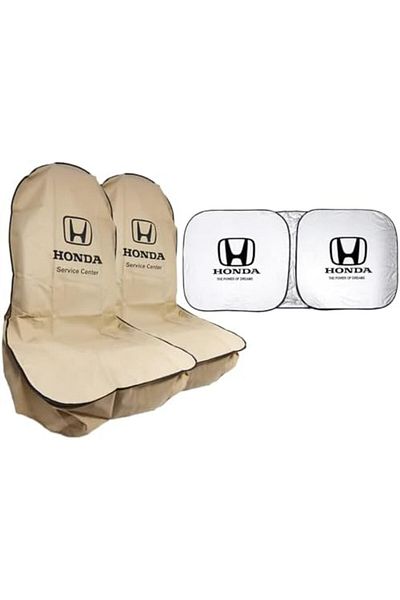 Generic Combo Offer – 2pcs Honda Beige Car Seat Covers With Uv-blocking Windshield Sunshade For Protection