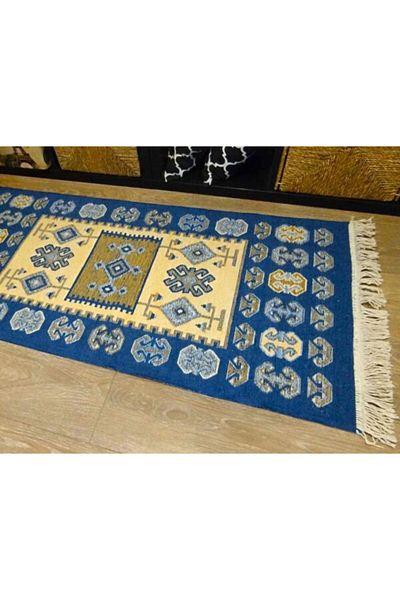 oem home Rustic Carpet with Two Sides, Blue-Beige, Size 60x150cm, VR224