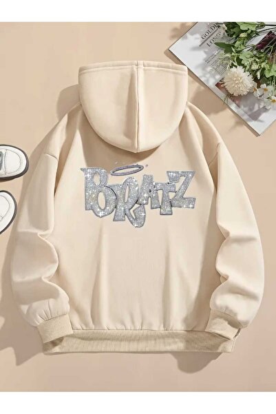 caddekombin Hanorac Bratz cu imprimeu pe spate, din bumbac, bej, cu buzunar