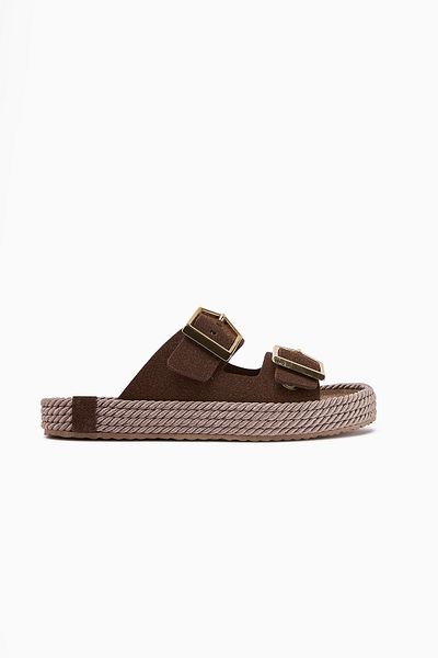 Limoya Horia Brown Double Striped Knitted Sole Women's Slippers