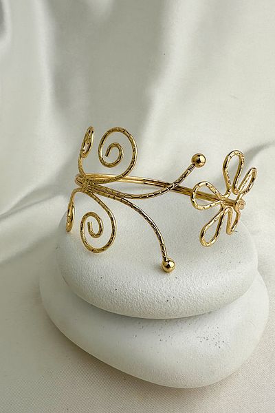 Modex Gold Color Topcuk Detail Flower Pattern Adjustable Arm Accessory (Diameter: 9cm)