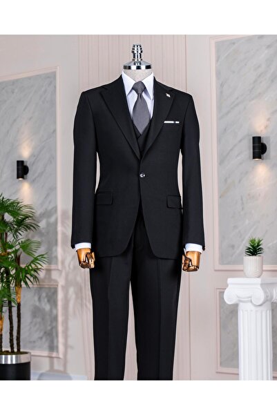 TerziAdemAltun Italian Style Slim Fit Jacket Vest Pants Suit Black T14187