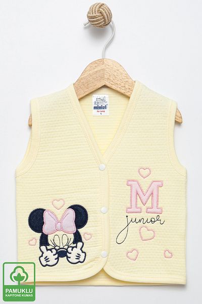 Miniel Baby Girl Mouse Embroidered Organic Cotton 6-18 Months Quilted Baby Vest
