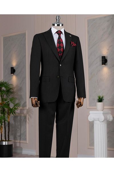 TerziAdemAltun Italian Style Slim Fit Mono Lapel Jacket Pants Suit Black T14290