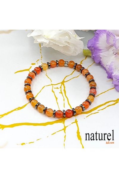 Naturel Tılsım Carnelian Natural Stone 6mm Unisex Bracelet