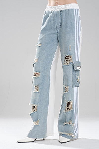 tw3 Women's Knitted Back Denim Stripe Detailed Design Palazzo Fit Trousers