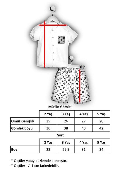 Trend Baby Kids Boy's Muslin Shirt Shorts 2-Piece Set Lv Design Green 2-3-4-5 Years Old Options