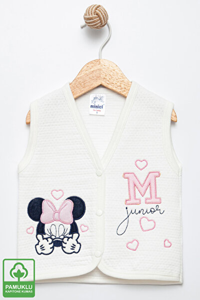 Miniel Baby Girl Mouse Embroidered Organic Cotton 6-18 Months Quilted Baby Vest