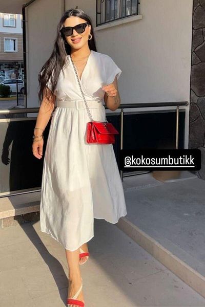 Kokoşum Butik 3751 Belted Dress White