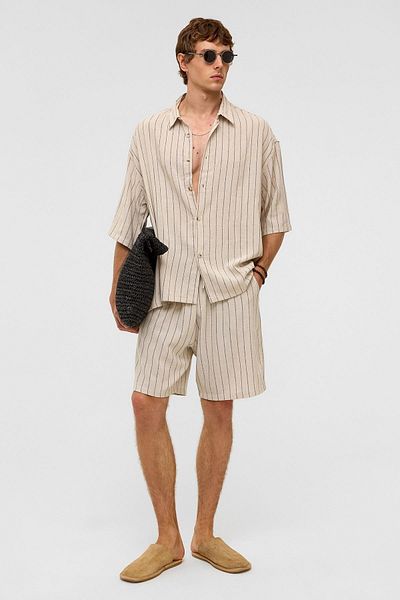 VAMOSCLO Oversize Striped Linen Shorts Black