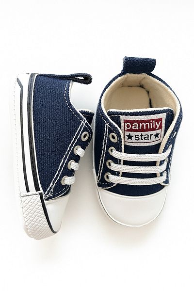 mini mia Cotton Canvas First Step Baby Shoes - Lace-Up, Unisex, Comfortable Sole