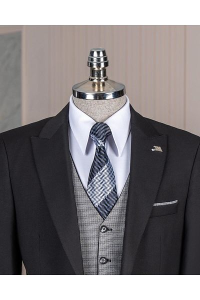 TerziAdemAltun Italian Style Combination Suit Jacket Vest Pant Black T14355