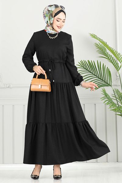 ModaMerve Sofia Dress with Tunnel on the Waist 025Mr1077-M Black