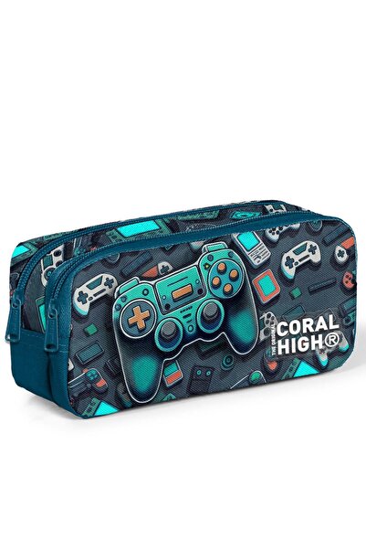 Coral High Kids Patterned Two Compartment Pencil Bag
