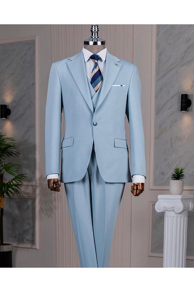 TerziAdemAltun Italian Style Slim Fit Jacket Vest Pants Suit Blue T14185