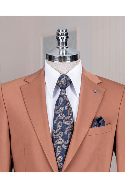 TerziAdemAltun Italian Style Slim Fit Mono Lapel Jacket Pants Suit Brown T14236