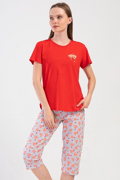 VİENETTA Women's Short Sleeve Capri Pajama Set, 408090
