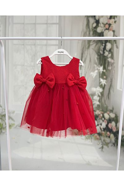 Bertuğ Bebek Brocade Yellow Dream Tulle Rose Detailed Bow Evening Dress
