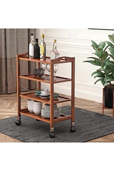 genric عربة تقديم الطعام المصنوعة من الخيزران من FFD بعجلات متحركة - عربة جزيرة المطبخ بمقبض