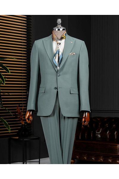TerziAdemAltun Italian Style Slim Fit Jacket Pants Suit Green T14141