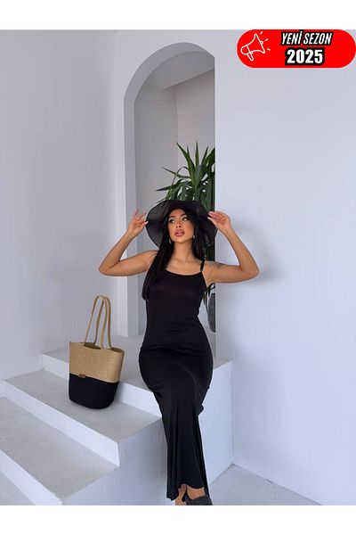 StilVibe Sandy Fabric Black Maxi Dress