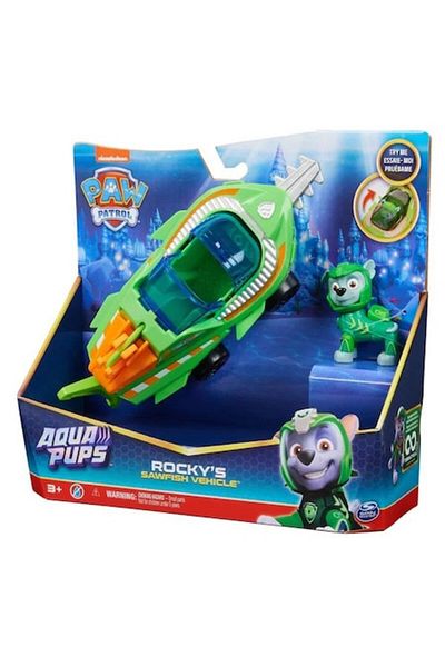 SPIN MASTERR Paw Patrol figure, Aqua Pups, Swordfish Vehicle and Rocky figure