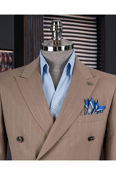 TerziAdemAltun Italian Style Slim Fit Double Breasted Jacket Pants Suit Brown T14183