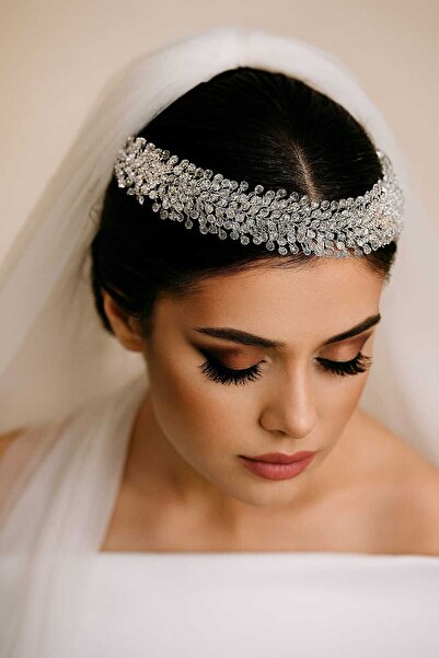 Evsay تاج الزفاف، إكسسوار الزفاف، إكسسوار شعر موديل هينا، مرصع بأحجار كريستال