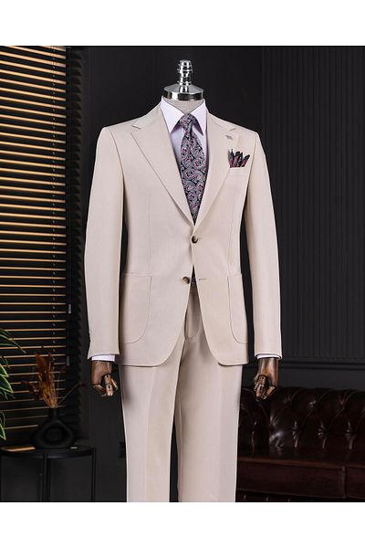 TerziAdemAltun Italian Style Slim Fit Mono Lapel Jacket Pants Suit Beige T14011