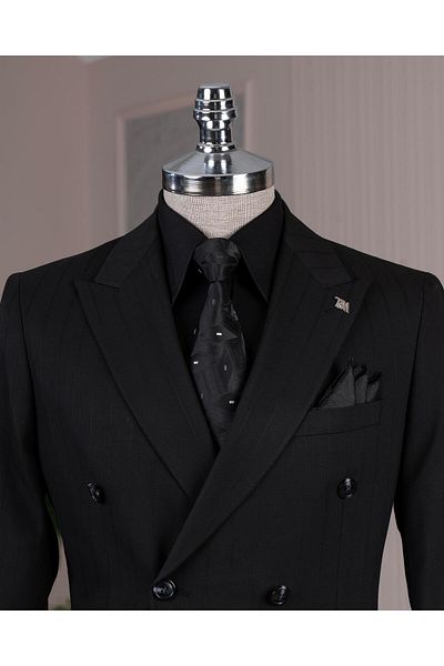 TerziAdemAltun Italian Style Slim Fit Double Breasted Jacket Pants Suit Black T14181