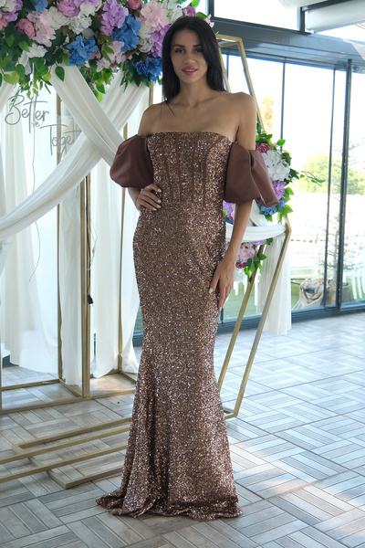 Feminist Pul Payetli Balon Kol Abiye Bakır 9705296