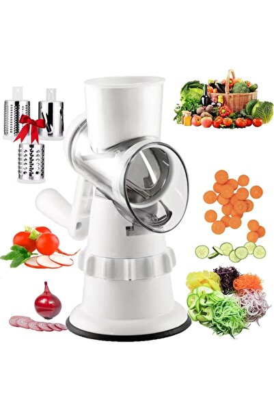 Tessari White Manual Slicer with Handle & 3 Blades for Vegetables Ø13.3 x 25.5 cm - 4 pieces