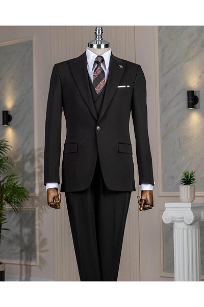 TerziAdemAltun Italian Style Slim Fit Jacket Vest Pantalon Suit Black T13960