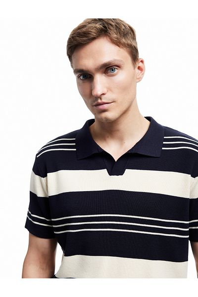 Koton New Season Striped Short Sleeve Regular Fit Polo Neck Knitwear T-Shirt