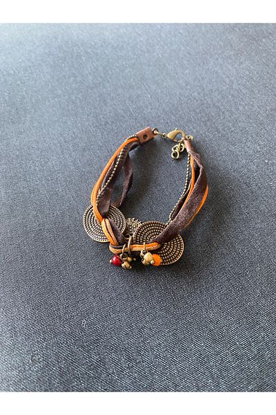 dela otantik Handmade Bohemian Authentic Leather Bracelet – Antique Hittite Bead Detailed Ethnic Bijoux Jewelry Bracelet