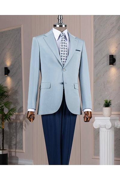 TerziAdemAltun Italian Style Slim Fit Combination Suit Blue T13926