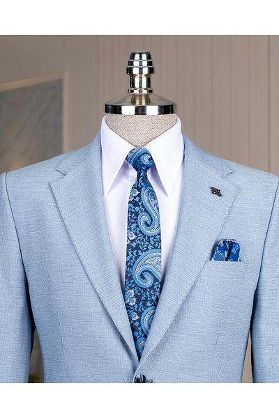 TerziAdemAltun Italian Style Slim Fit Mono Lapel Jacket Pants Suit Blue T14473