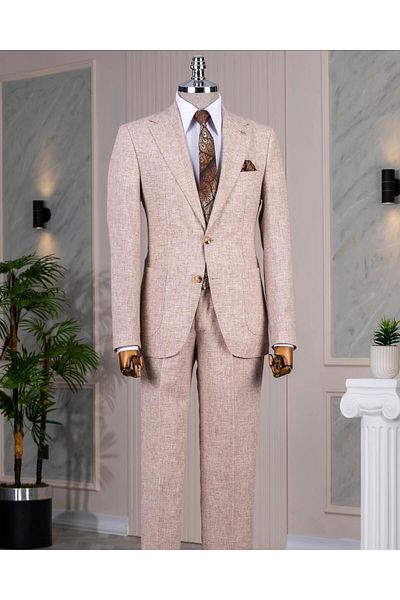 TerziAdemAltun Italian Style Slim Fit Jacket Pants Suit Brown T14458