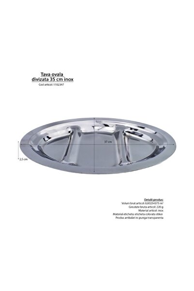 gogiva Tavă divizată, ovală, oțel inoxidabil